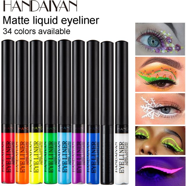 Neon UV Glow Eyeliner Pen Waterproof Matte Liquid Color Eye Liner Pencil Vibrant Yellow Red Purple Makeup Cosmetic