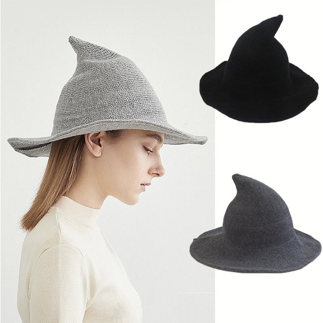 Chapeau de sorcière pour femmes, déguisement d'halloween, chapeau de mascarade de fête, chapeau tricoté en laine Vintage, accessoires de décoration de vacances MZr20