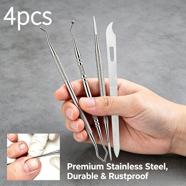 3/4Pcs Stainless Steel Toenail Pedicure Tool ,Double-ended Toenail Trimmer Lifter Corrector,Professional Foot Care Cuticle