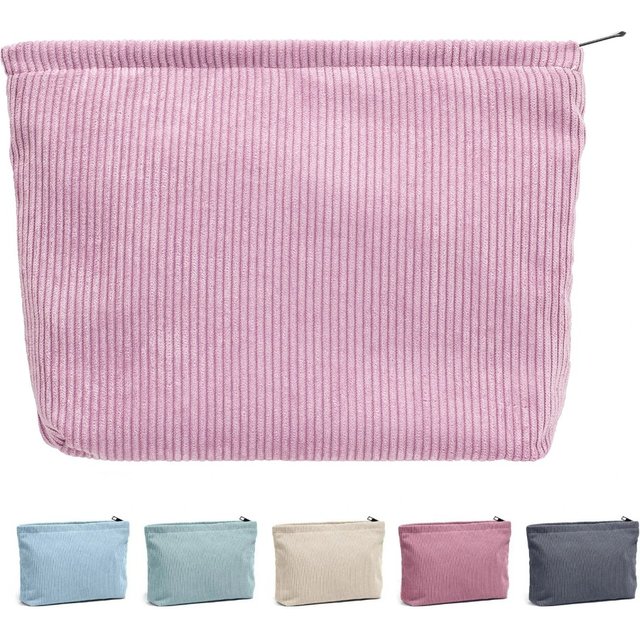 Makeup Bag Large Zipper Corduroy Make Up Pouch for Purse Travel Canvas Cosmetic Organizer for women Brush Storage Clutch