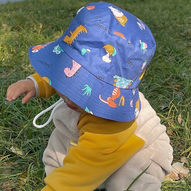 Cartoon Dinosaur Children Fisherman Hat Kids Wide Brim Bucket Cap Infants Outdoor Sunscreen Visors 1-3year Baby Panama Basin Cap