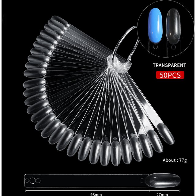 50Pcs Color Card Nail Tips Display Clear Nature Color False Nail Tips for Gel Nail Polish Practice Board Tool Fan Shaped Palette