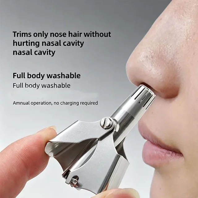 Stainless Steel Manual Nose Hair Trimmer Washable Unisex Nasal Hair Grooming Tool Rotating Trimmer Washable Stainless Steel Port