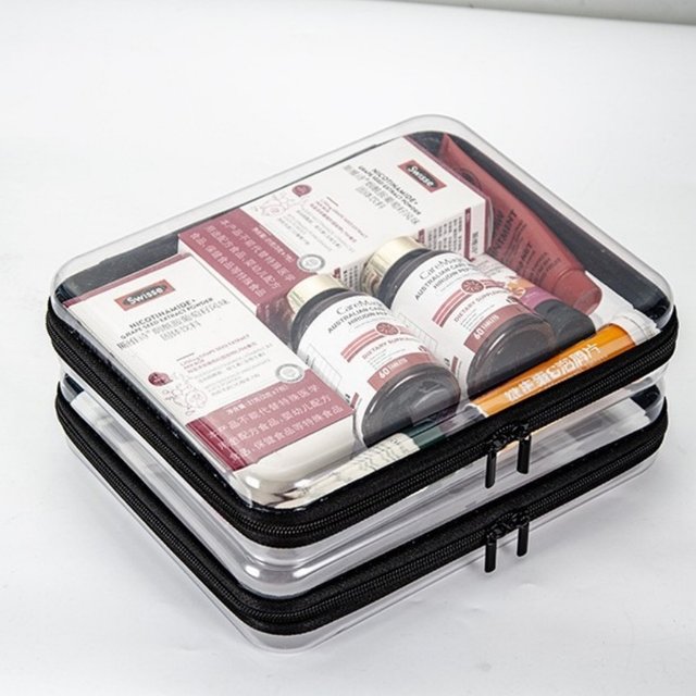 1pc Home Organize Box Transparent Cosmetics Storage Bag Baby Toy Organize Box Waterproof Plastic Zippered Pouch Travel Case Bag