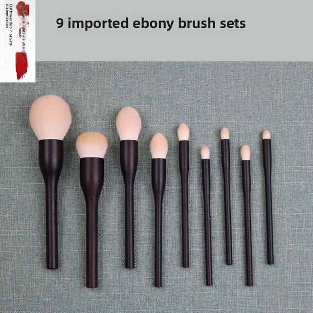 9Pcs Ebony Wood Makeup Brush Set Foundation Powder Blush Eyeshadow Contour Highlighter Blending Brushes Cosmetic Tools