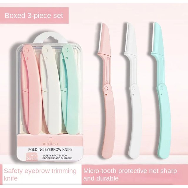 3pcs Safe Folding Ladies Face Shaver Eyebrow Trimmer Blade Anti-Scratch Razor Makeup Tools Eyebrow Trimmer Face Razor for women