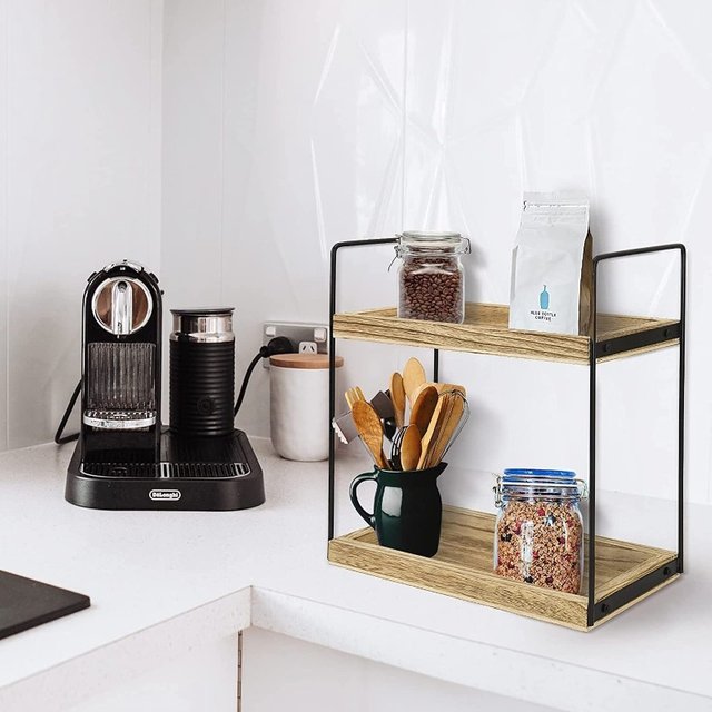 Wooden Desktop Organizer Rack Multi-Purpose Iron Kitchen Storage Shelf Countertop Spice Stand Bathroom Cosmetic Storage