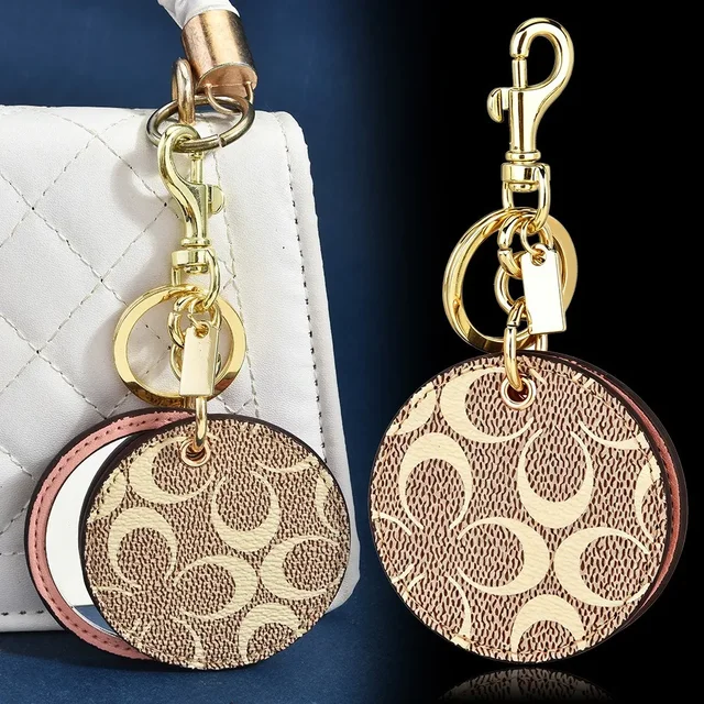 Signature Canvas Mirror Bag Charm Pink Leather Hidden Compact Mirror Daily Makeup Touch Up Aesthetic Gifts For Corporate Women