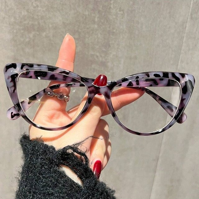 1Pc Women's Plain Glasses New Style High-Quality Cat-Eye Personality Fashion Leopard Print Design Casual Versatile No-Makeup Ess