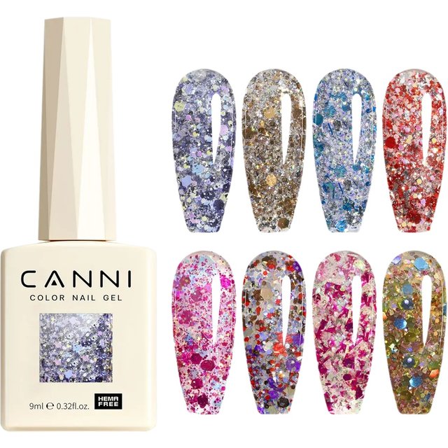 CANNI Gel Nail Polish Glitter Diamond Sparkle Color Collection Gorgeous Color HEMA FREE Soak Off UV LED Semi Permanent AurorGel