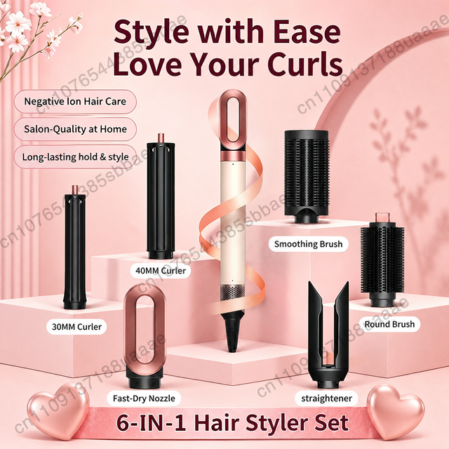6-in-1 multifunction hair dryer, 110,000 RPM high-speed hair care ionic hair dryer quick drying, automatic curling styling tool