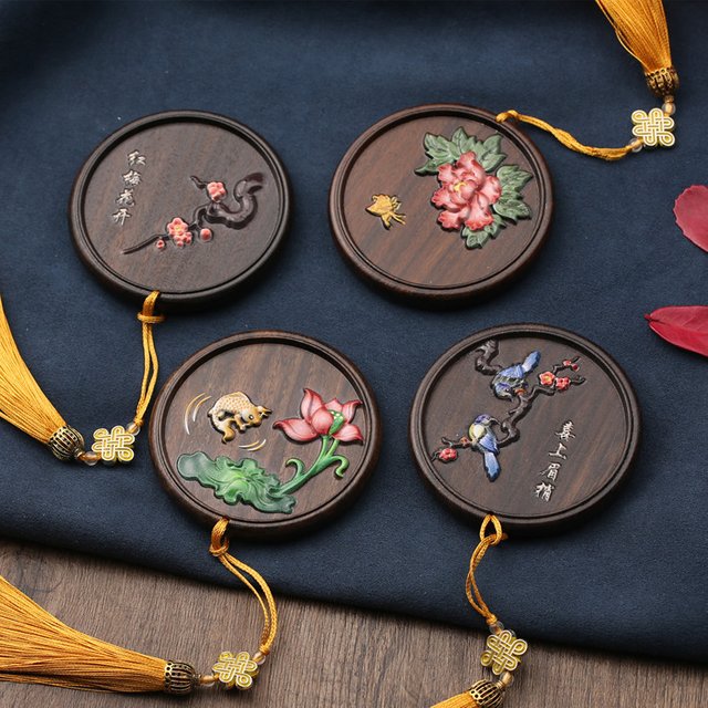 Colorful and Precious Treasure Mirror, Tassel Sandalwood Mirror, Creative Retro Mirror, Portable Ebony Tassel Makeup Mirror CHJ2