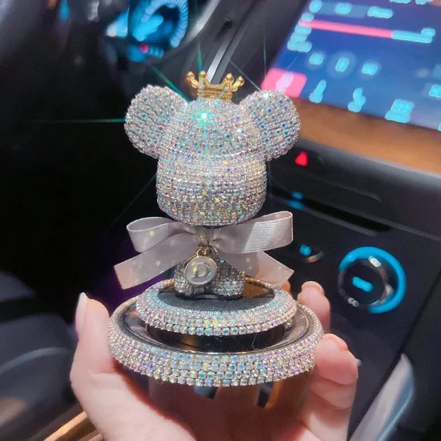 Full Diamond Crown Big Head Bear Car Decoration Letter Optional Car Center Console Perfume Ointment Decoration