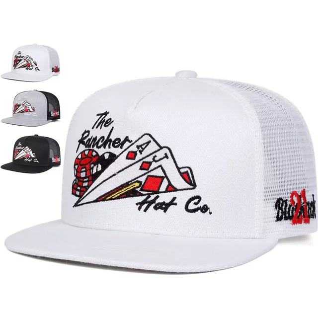 Unisex Poker Embroidery Hip-hop Net Hats Spring Summer Outdoor Adjustable Casual Baseball Caps Trucker Caps Sunscreen Hat