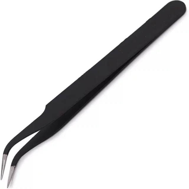 Anit-Static Tweezers, Precision Black DIY Tweezers for Nail Art and Eyelash Extensions Beauty Tools