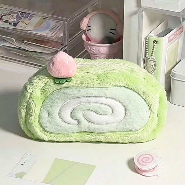 Swiss Roll Makeup Bag Large Capacity Cute Cosmetic Pouch Multifunctional Student Pencil Case Coin Purse Travel Storage Organizer