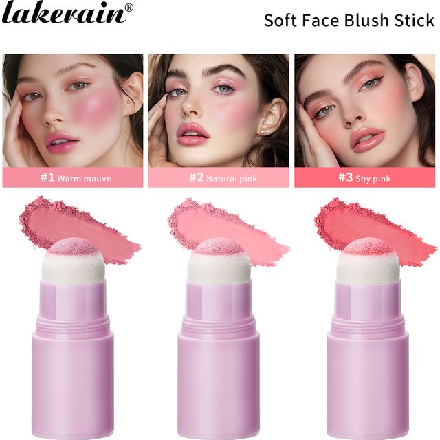 Lakerain Soft Face Blush Stick Girl Korean Style Brightening Dual-Use For Lip And Cheek Waterproof Cheek Blush Sponge Brush Head
