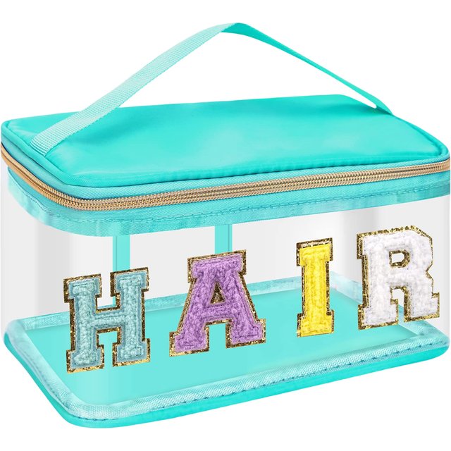 Green Large Capacity Transparent Makeup Bag HAIR Letter Decor Cosmetic Pouch Travel Toiletry Organizer for women Girls Bathroom