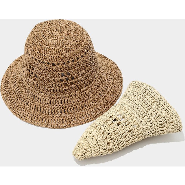 Summer Straw Bucket Hat Travel Versatile Sunscreen Wide Brim Bucket Hats Women Beach Fashionable Breathable Outdoor Sunshade Cap