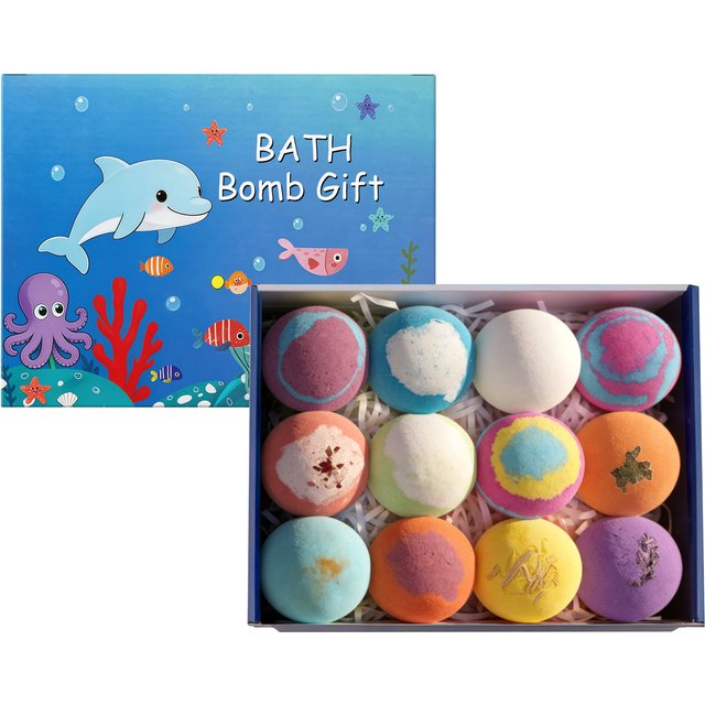 12pcs Organic Bath Bombs Set with Surprise Toys Inside Essential Oi Moisturizing Skin Care Relaxing Bathtime Gift for Boys Girls