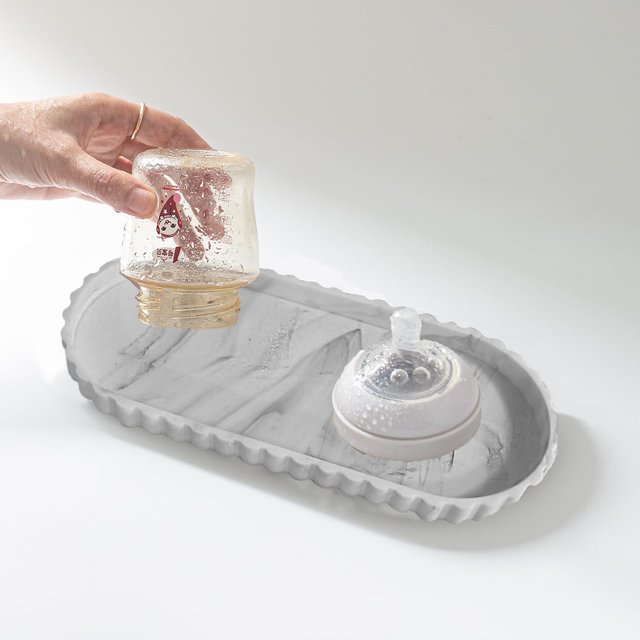 Cross-border exclusive oval lace tray, cosmetic and jewelry display tray, entrance marble pattern decoration, factory spot goods
