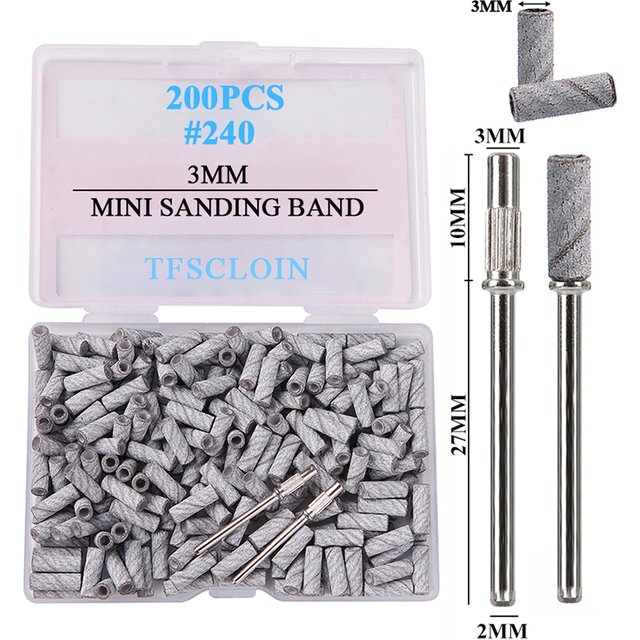 200Pcs/Box 3MM Nail Sanding Bands With 2Mandrel Electric Nail Machine Accessories Nail Polishing Gel Polish Removal Tools