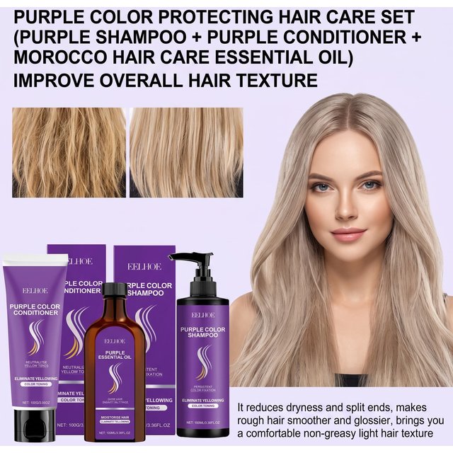 Purple Shampoo Set With Conditioner Hair Oil Serum Color Protecting Nourishing Moisturizing Smoothing For Dry Damaged Hair Care
