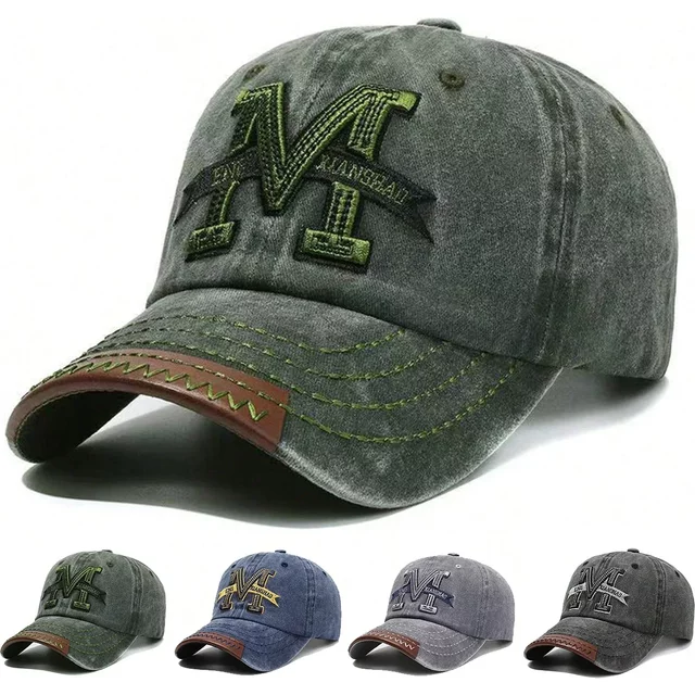 Unisex M Letter Embroidery Wash Baseball Caps Spring Autumn Outdoor Sunscreen Hat Adjustable Casual Trucker Hats