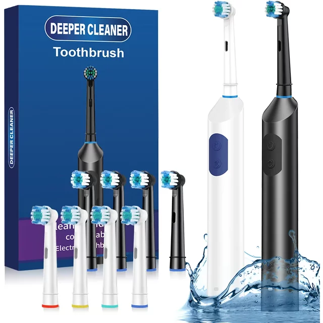 Rotating Electric Toothbrush 5 Modes 7500RPM IP67 Waterproof Type-C 2Min Timer 30S Reminder 800mAh Battery with 4 Brush Heads