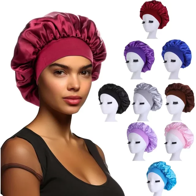 Chapeau de couchage en Satin solide à haute élasticité, 1 pièce, Bonnet de soins capillaires, bonnet de nuit multicolore réutilisable pour femmes, accessoires de Bonnet de couchage pour la maison