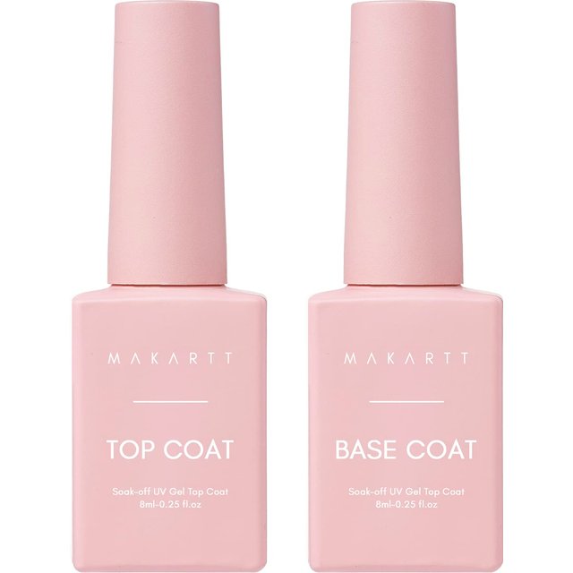 Makartt No Wipe Top Coat and Base Coat Kit, Clear Gloss Shiny Stain Resistant General Gel Top Coat Nail Polish UV and Primer