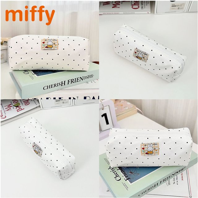 Kawaii Miffy Cute Pencil Case Cartoon Rabbit Embroidery Simple Style Polka Dot Printing Cosmetic Brush Storage Bag Girl Gift