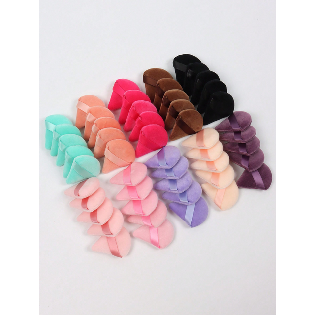 10Pcs Mini Triangle Shape Velvet Powder Puffs, Soft Makeup Blender Sponges for Face Contouring, Eyes & Corners