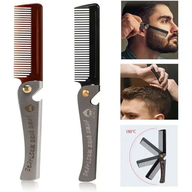 New Foldable comb Folding Pocket Clip Hair Moustache Beard Comb Fashion Men Women Handmade massage hair brush Folding knife comb