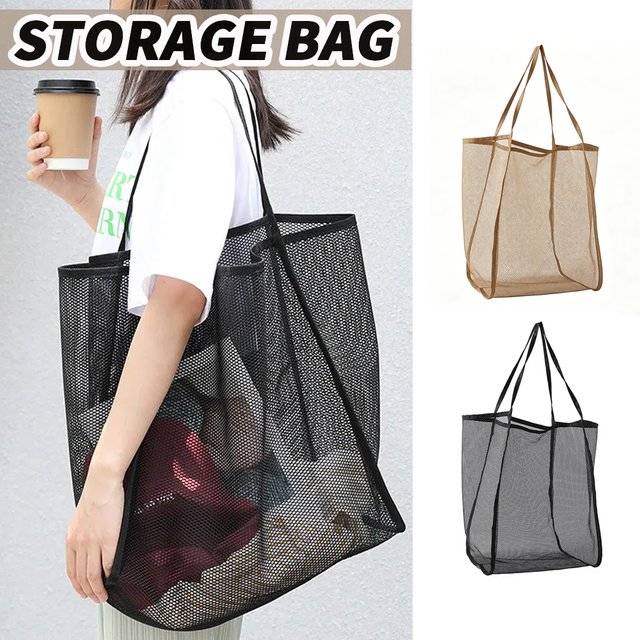 Extra Large Mesh Beach Bag Transparent Beach Net Tote Cosmetic Pouch Women Fashion Travel Organizer Versatile Shopping Shoulder