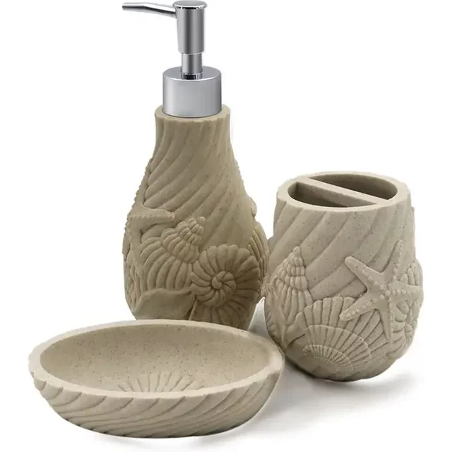 3pcs Natural Stone Bathroom Wash Storage Set Resin Lotion Bottles Toothbrush Cups Soap Dishes Light Luxury Retro Bathroom Set