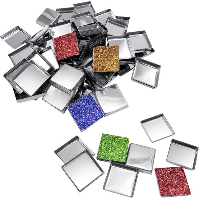 100Pcs Empty Stainless Steel Square Metal Pans for Cosmetic Eyeshadow Palette Magnetic Makeup Palette 26mm Wide 3.5mm Height