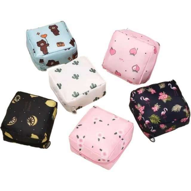 Portable Waterproof Storage Bags Women Sanitary Napkin Tampon Storage Bag Mini Cosmetic Bag Cartoon Pattern Cute Organizer Bags
