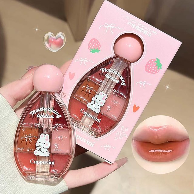 Six Color/Set Water Light Lip Gloss Moisturizing Easy To Coloring Lip Glaze Makeup Lipstick Juicy Pink Plum Strawberry Blue Pink