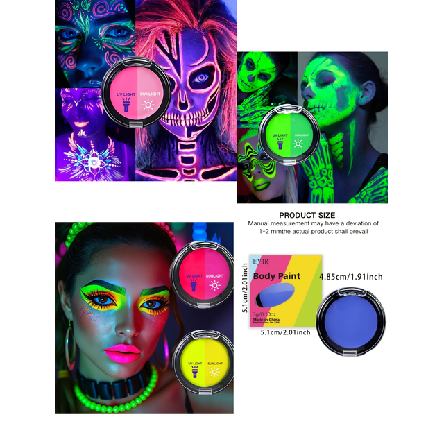 12-Color Creamy Oil Paint Set, Luminous & Sunlight Color Changing Body Paint. This Water-Based Cream Facial Paint Is a Must-Have