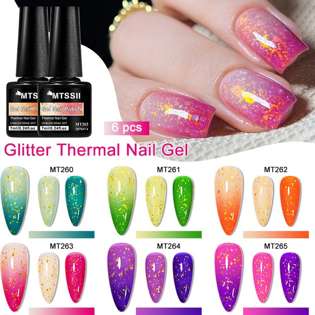 1/6pcs Glitter Thermal Gel Nail Polish Gold Foils 3 Layers Temperature Color Changing Soak Off Nail UV Gel Varnish Nail Supplies