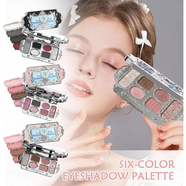 6-Color Eyeshadow Palette Matte Shimmer Pearl Glitter, Waterproof Highly Pigmented Long-Lasting Portable Makeup Set