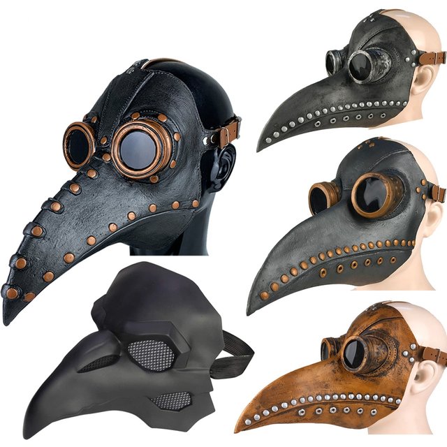 Halloween Black Rubber Plague Doctor Mask Long Nose Bird Beek Steampunk Gas Latex Face Mask Cosplay Prop for Adult