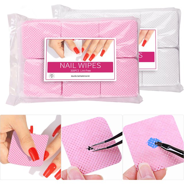 300pcs Cotton Gel Nail Polish Remover Wipes Nail Cleaning Pads Non Woven Lint-Free Nail Pads For Beauty Salon Nail Art Tool