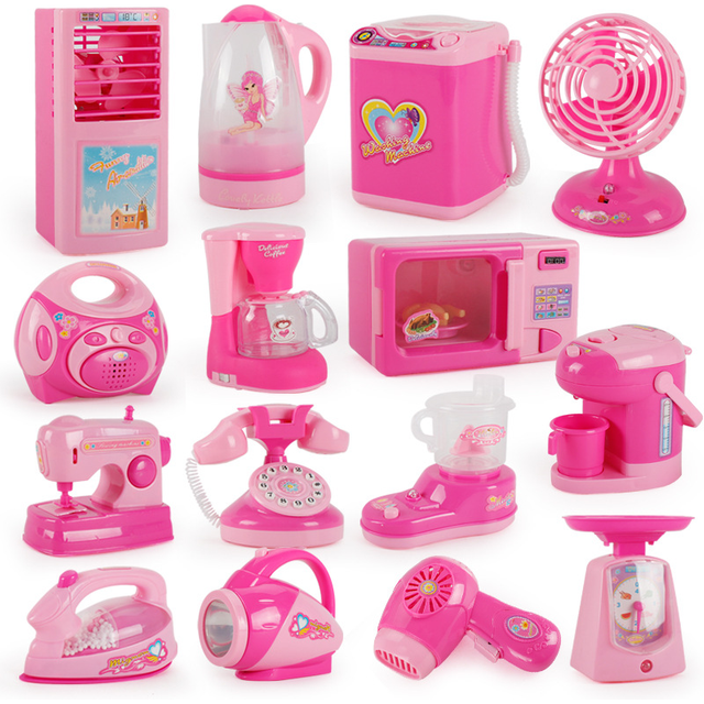 Kids Kitchen Play Simulation Home Appliances Toys Pretend Play Refrigerator Microwave Coffee Maker Kettle Hair Dryer for Childs