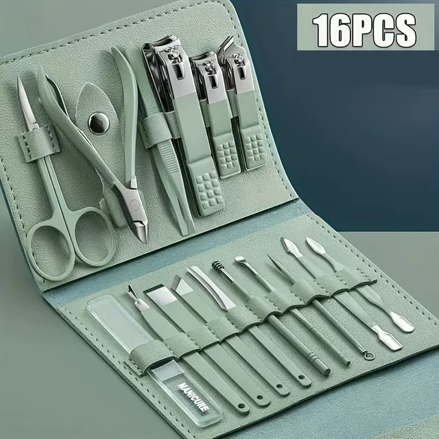 16pcs Professional Nail Care Kit Manicure Pedicure Set with Travel Case Nail Clippers Cuticle Nippers for Personal Hygiene