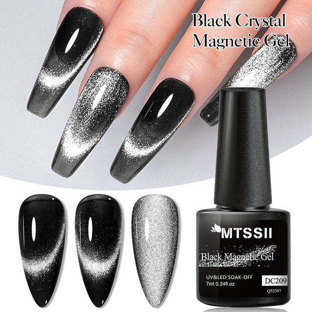 Mtssii 7ML Black Crystal Cat Magnetic Gel Sparkling Glitter Gel Nail Polish Semi Permanent UV Gel Nail Art No Need Base Color