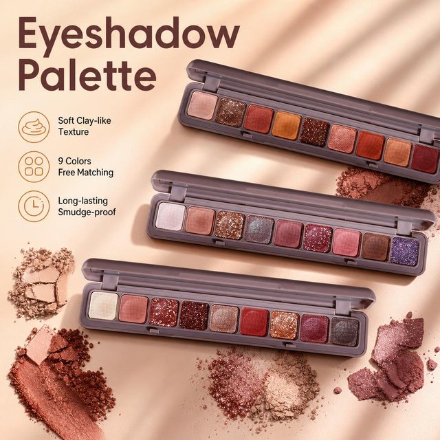 Nine-Color Keyboard Fingertip Eyeshadow Palette Pearlescent Matte Glitter Easy to Apply without Removing Makeup