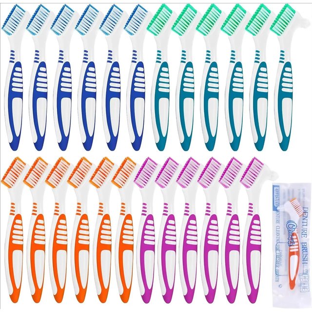 4/24Pcs Denture Brush Set for False Teeth, Double Sided Denture Cleaning Toothbrushes with Soft Bristles and Ergonomic Anti-Slip