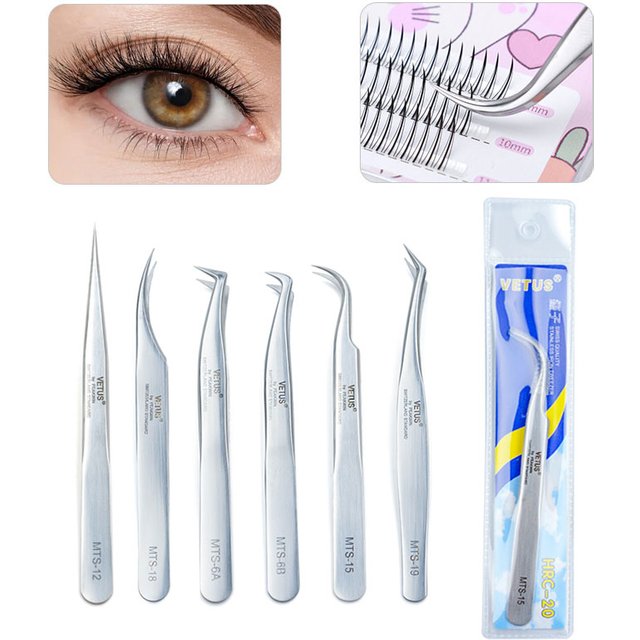 1Pc New VETUS Eyelash Tweezers Stainless Steel Superhard High Precision Tweezers for Volume Fans Lashes Extension Makeup